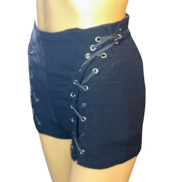 Spirit Womens Black Lace-Up High-Waisted Shorts Small Goth Punk Cosplay - Picture 2 of 7